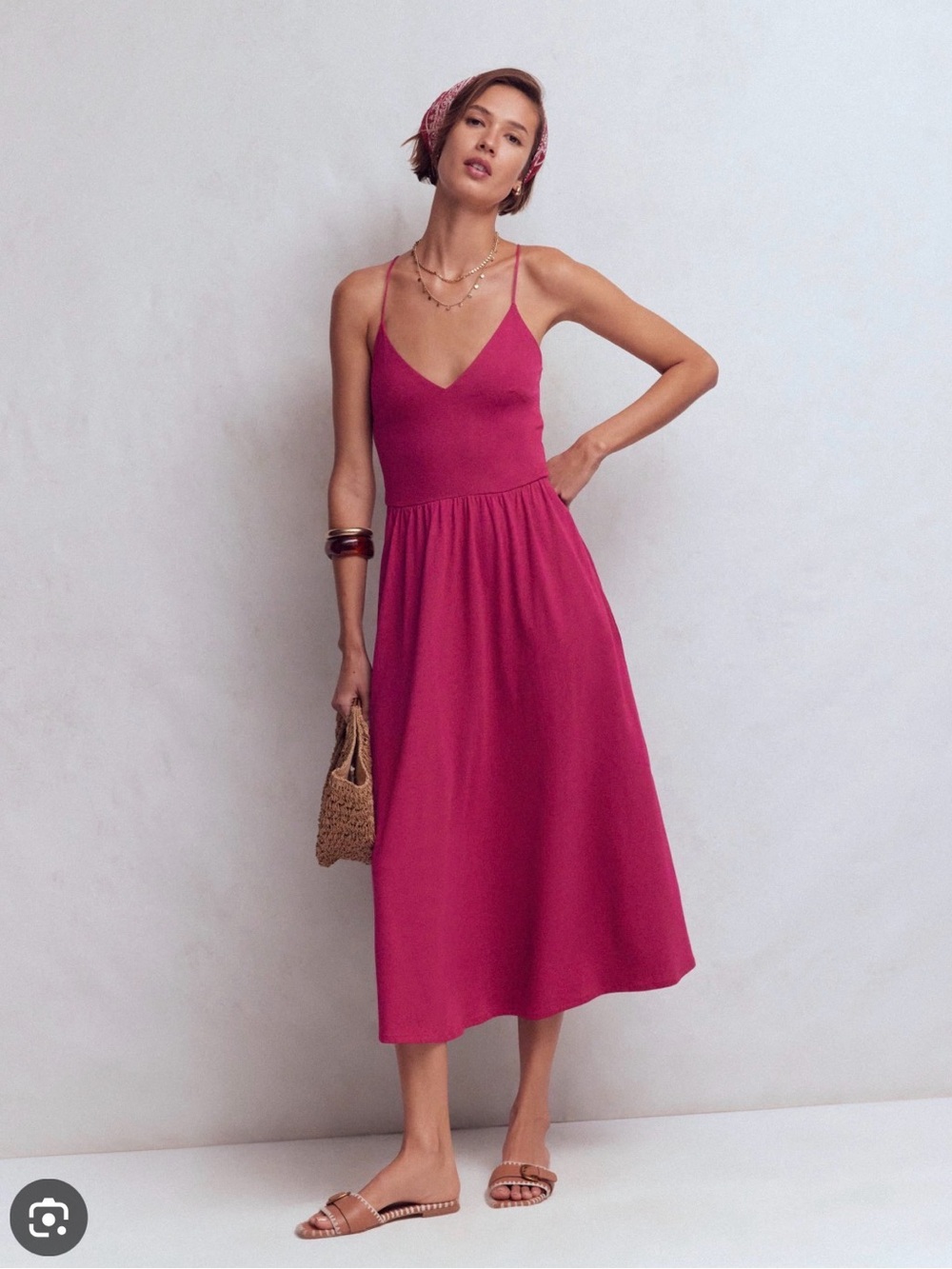 Boden Crossback Jersey V-Neck Midi Dress in Magenta (beet red)